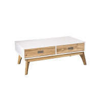 Manhattan Comfort CS96808 Rustic Mid-Century Modern 2-Drawer Jackie 1.0 Coffee Table  in White and Natural Wood
